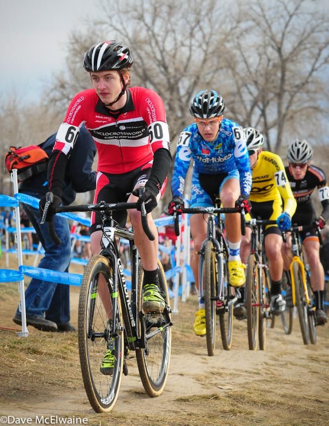 Cooper Willsey (Cyclocrossworld.com) riding near the front on lap one