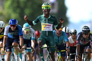 VILLENEUVESURLOT FRANCE JULY 11 Biniam Girmay of Eritrea and Team Intermarche Wanty Green Sprint Jersey C celebrates at finish line as stage winner during the 111th Tour de France 2024 Stage 12 a 2036km stage from Aurillac to VilleneuvesurLot UCIWT on July 11 2024 in VilleneuvesurLot France Photo by Tim de WaeleGetty Images