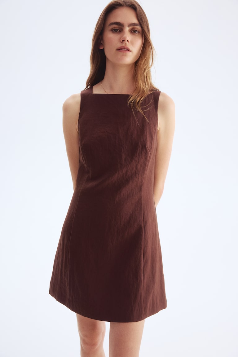 Square-Neck Twill Dress