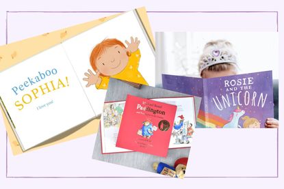 A collage of personalized books for kids
