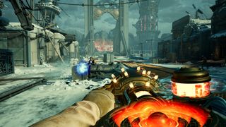 A first-person view of combat in The Outer Worlds 2