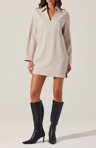 Collar Long Sleeve Shift Dress