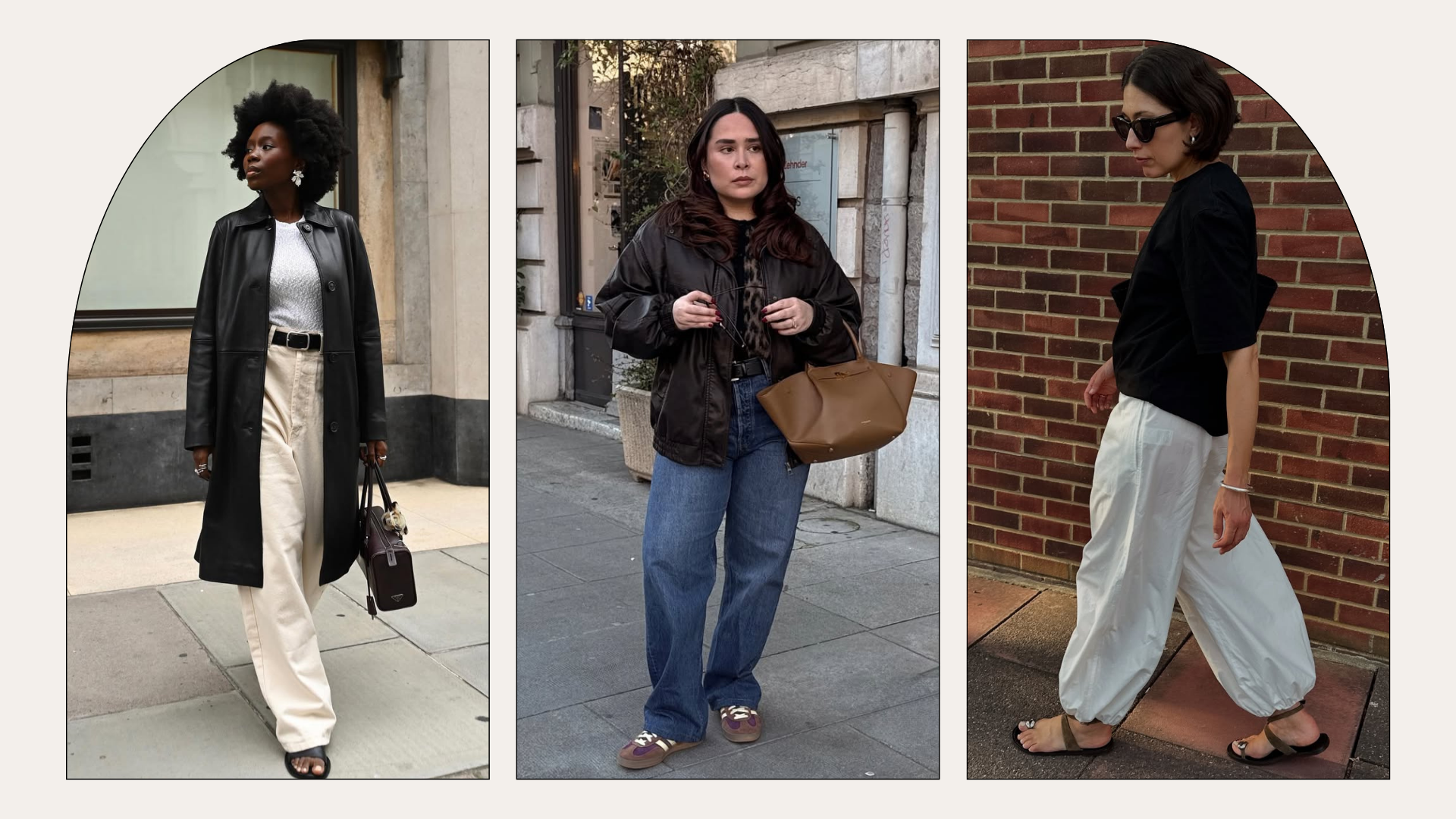 Danielle, Indira, and Lucy in different flat shoes with trousers outfits