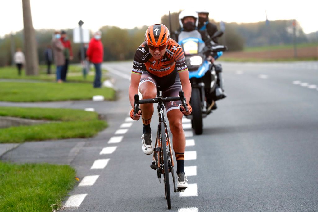 OUDENAARDE BELGIUM OCTOBER 18 Chantal Van Den Broek Blaak of The Netherlands and Boels Dolmans Cycling Team during the 17th Tour of Flanders 2020 Ronde van Vlaanderen Women Elite a 1356km stage from Oudenaarde to Oudenaarde RVV20 FlandersClassic on October 18 2020 in Oudenaarde Belgium Photo by Bas CzerwinskiGetty Images