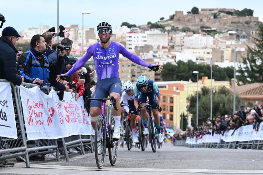 ONDA, SPAIN - JANUARY 24: Michael Matthews of Australia and Team Jayco AlUla celebrates at finish line as race winner during the 3rd Ruta de la Ceramica - Gran Premio Castellon 2026 a 171.7km one day race from Castellon to Onda on January 24, 2026 in Onda, Spain. (Photo by Antonio Baixauli/Getty Images)