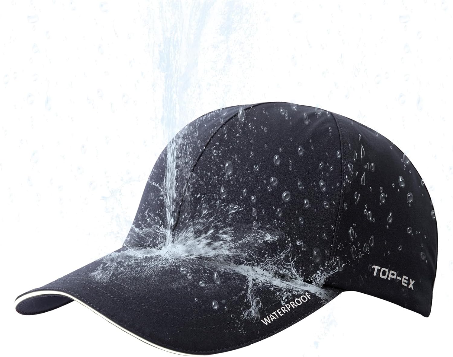 Top-Ex Mens Waterproof Baseball Cap for Running Golf - Sun Rain Cap All Weather Protection Uv Reflective Breathable Outdoor Hat Black M/l