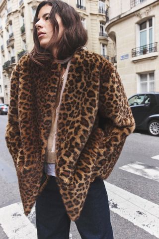 Faux Fur Animal Print Coat