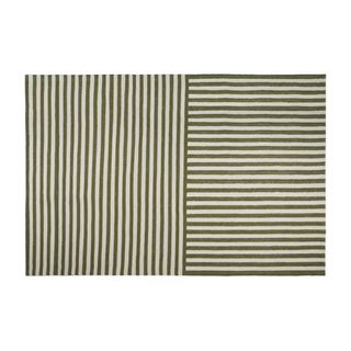 Double Stripey Wool Rug 140 X 200 Cm in Olive