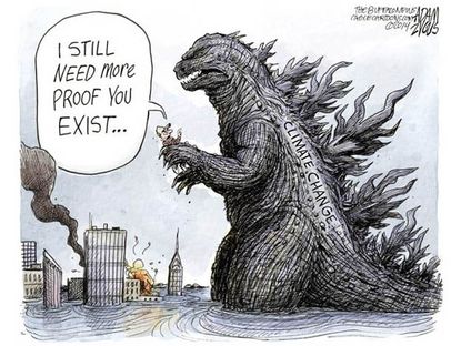 Editorial cartoon Godzilla climate change