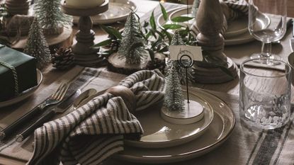 Christmas dining table with wire brush trees