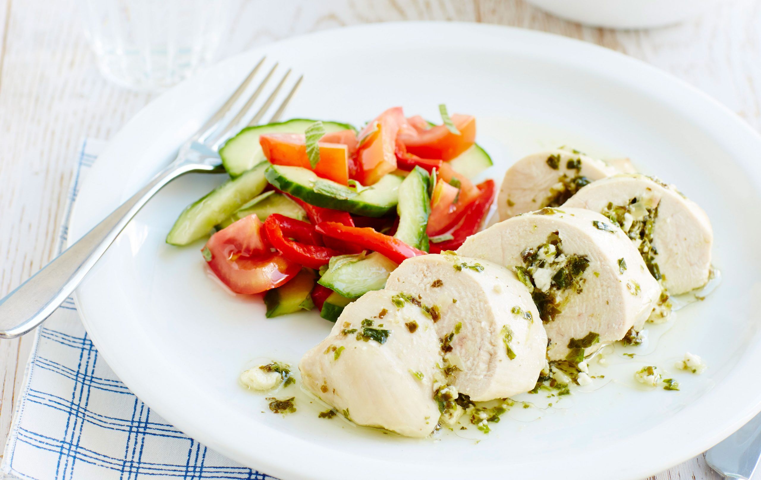 Greek-style stuffed chicken and salad recipe