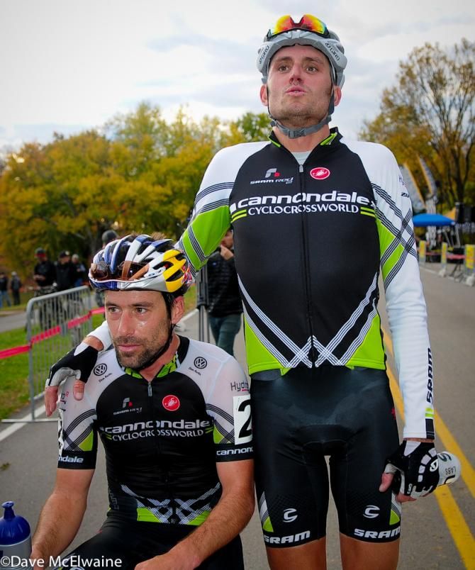 "Tree Farm" Ryan Trebon cutting up with his somewhat shorter Cannondale team-mate Tim Johnson