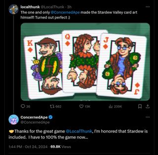 ) 🤝Thanks for the great game @LocalThunk, I'm honored that Stardew is included. I have to 100% the game now...