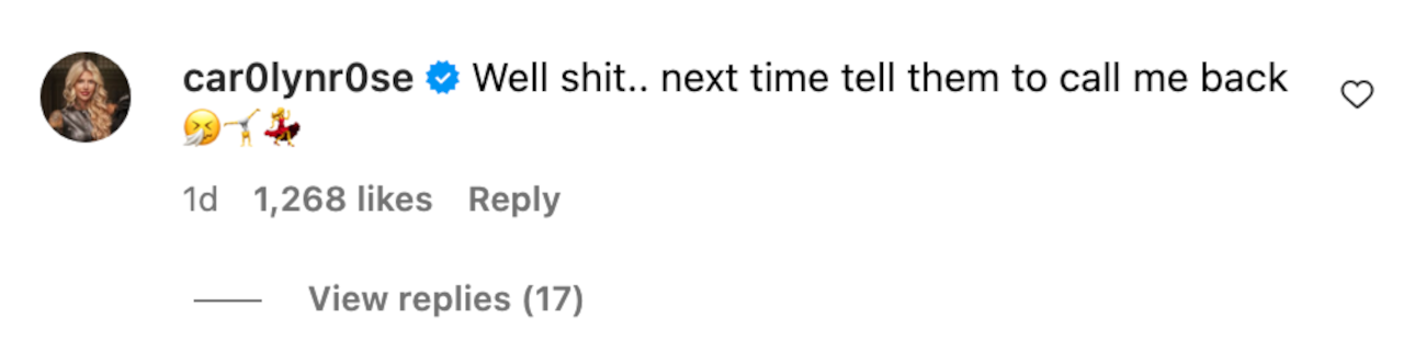 Carolyn responds to Boston Rob's post by saying next time tell them to call me back.