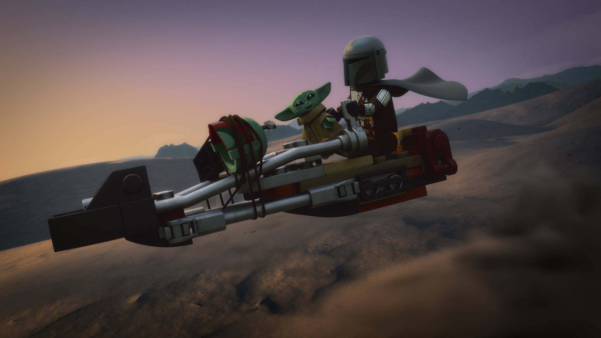 Din Djarin and Grogu in The Mandalorian Lego special