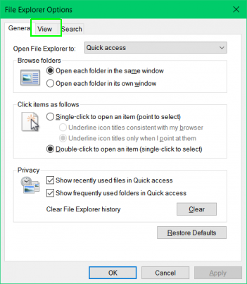 Open the view tab