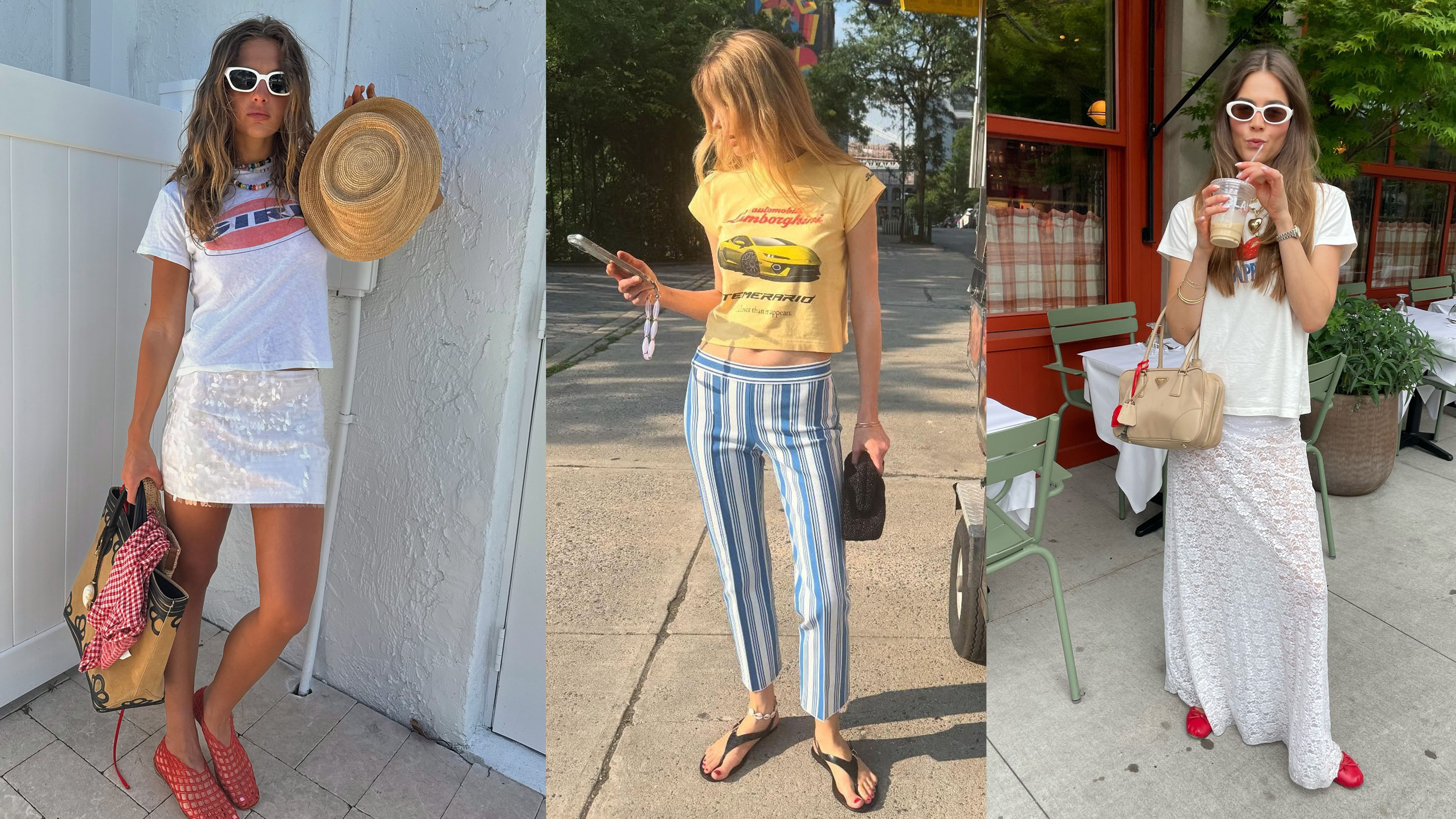 Woman in white graphic tee outfits