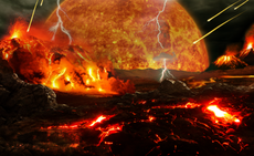 An artist's impression of the Hadean eon, when early Earth may have been struck by a renegard Mars-sized planet.