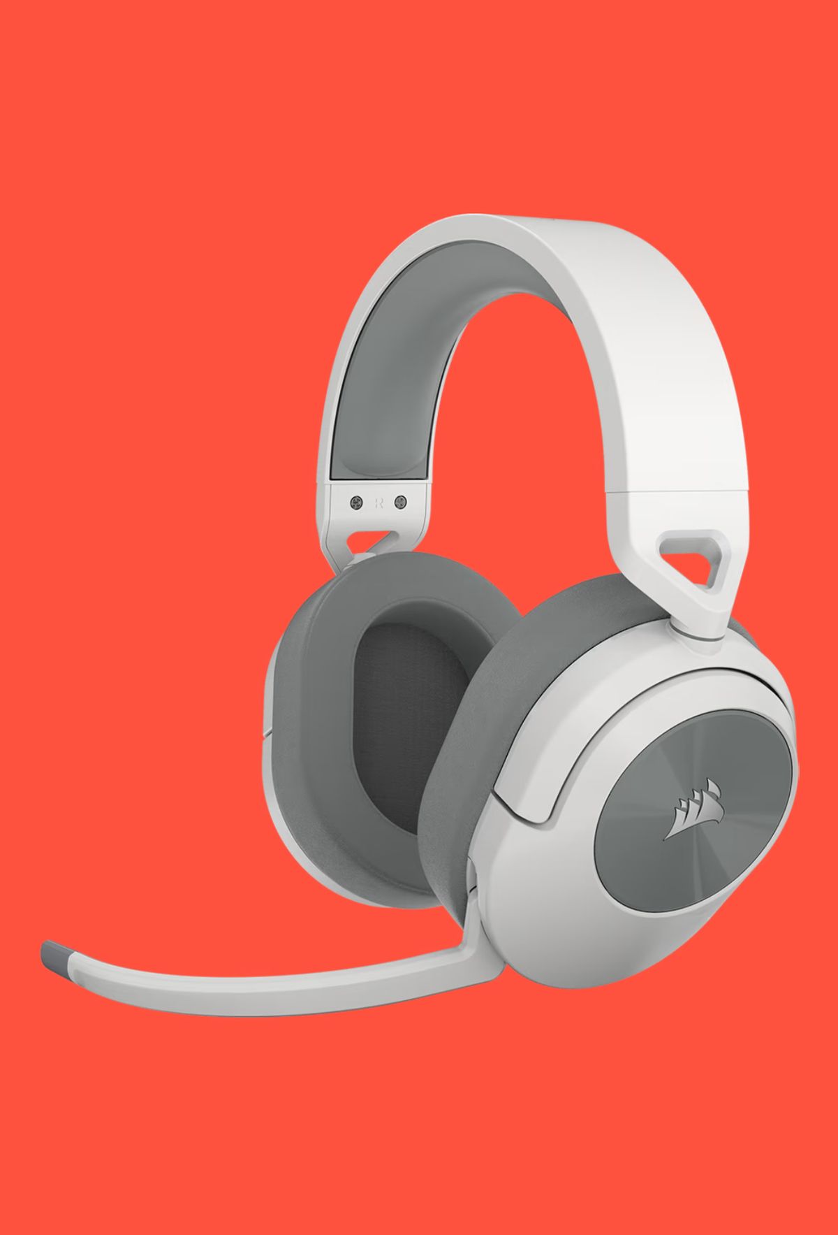 The Corsair HS55 wireless gaming headset on a red background