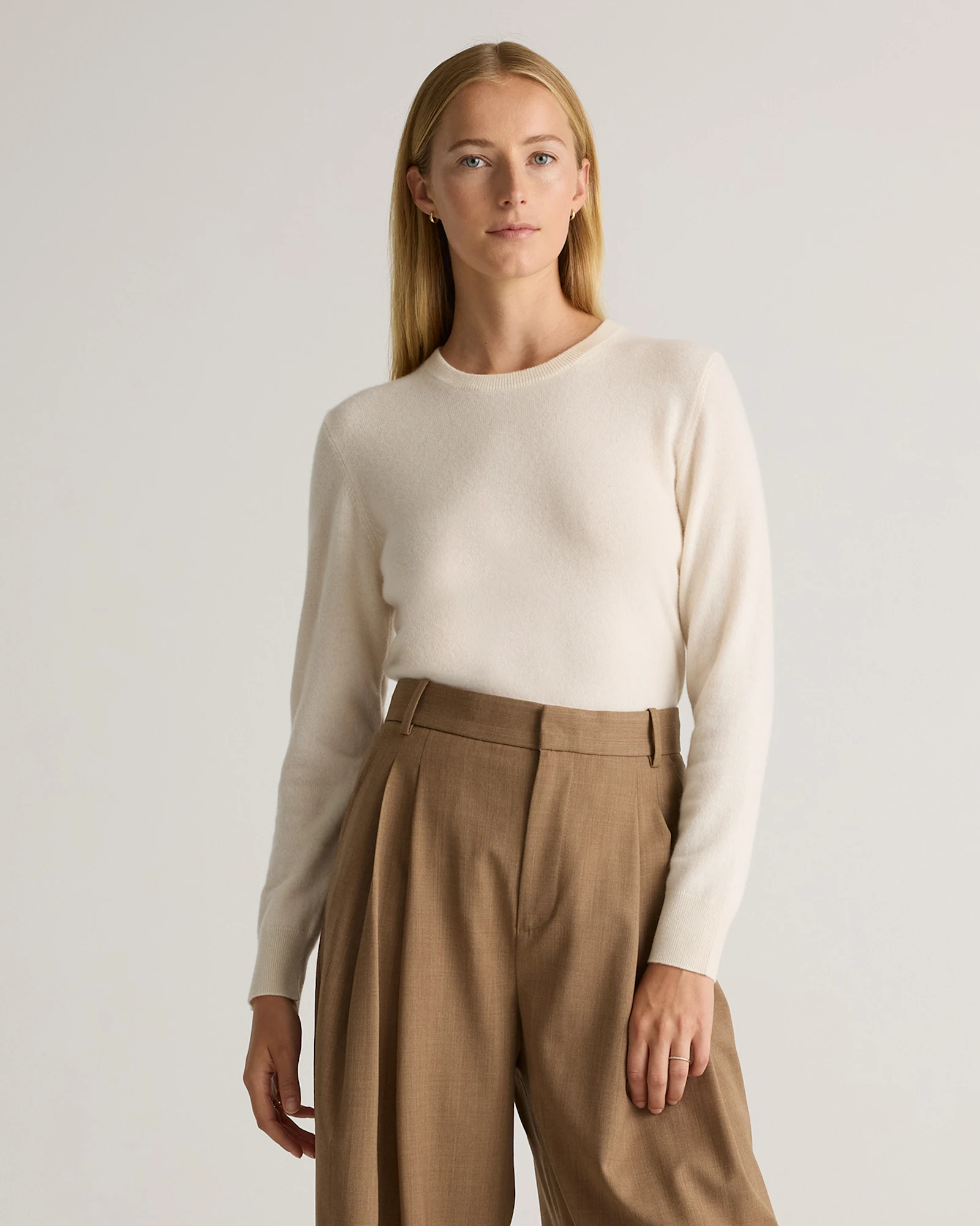 Mongolian Cashmere Crewneck Jumper in Ivory, Size Xs