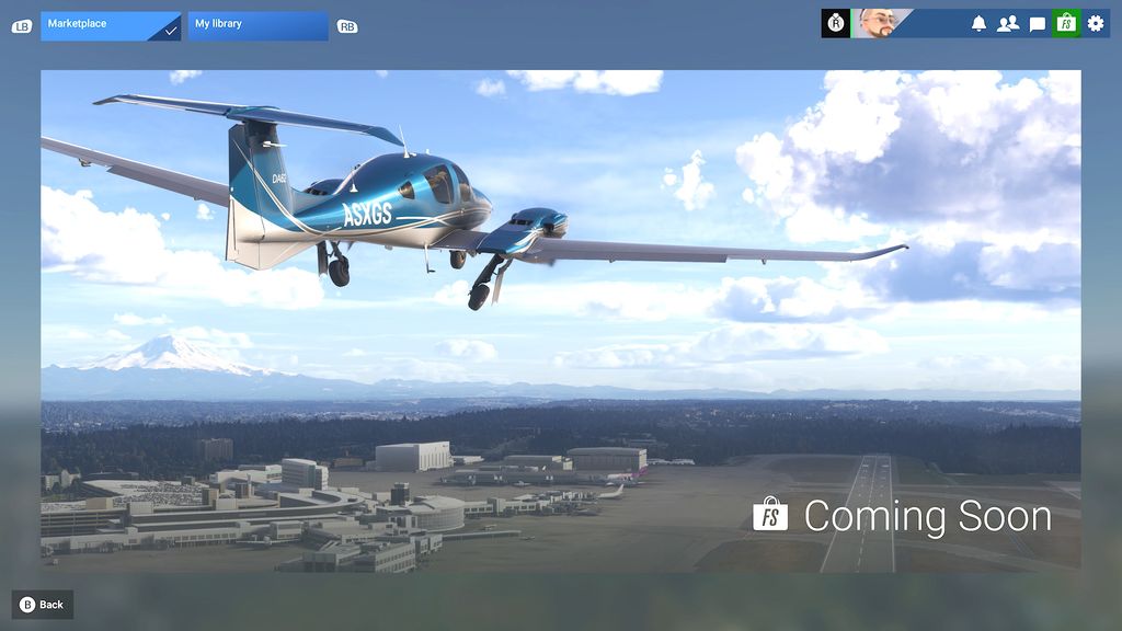 Microsoft Flight Simulator 2024 marketplace coming soon message