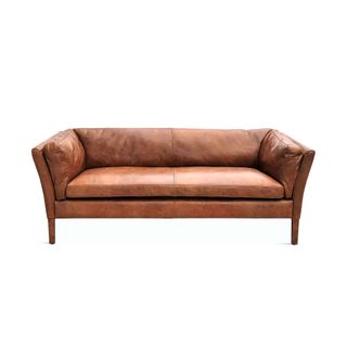 John Lewis & Partners tan leather Groucho sofa with high legs