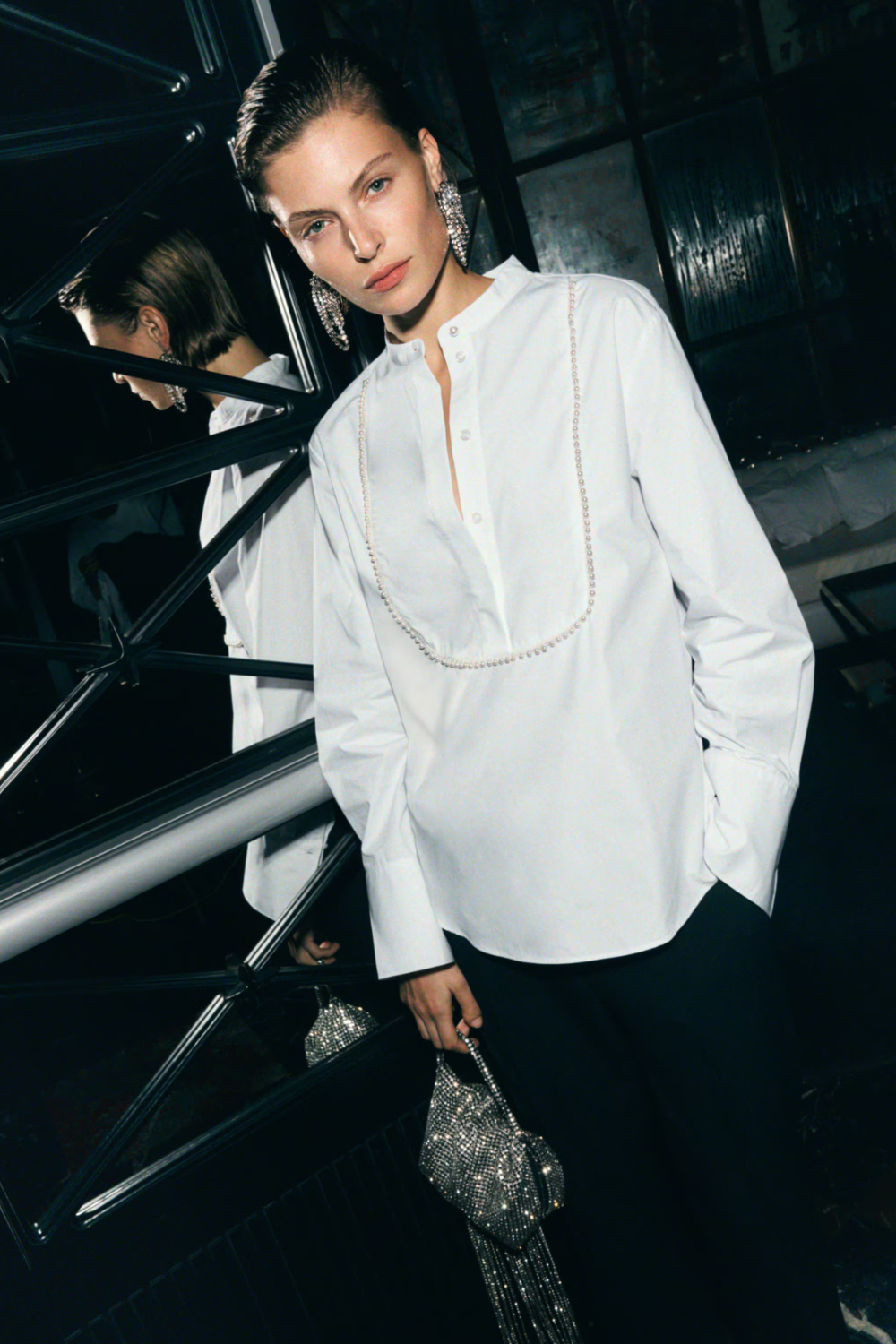 Bead-Embellished Tuxedo Shirt