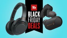 Sony headphones with sign saying Black Friday deals