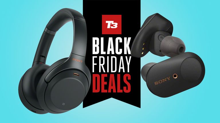 Sony headphones with sign saying Black Friday deals