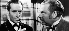 Sherlock Holmes and Dr Watson, as portrayed by Basil Rathbone and Nigel Bruce