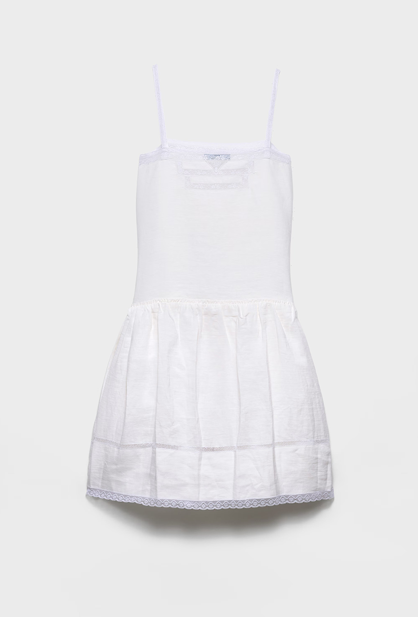Embroidered Linen Dress White