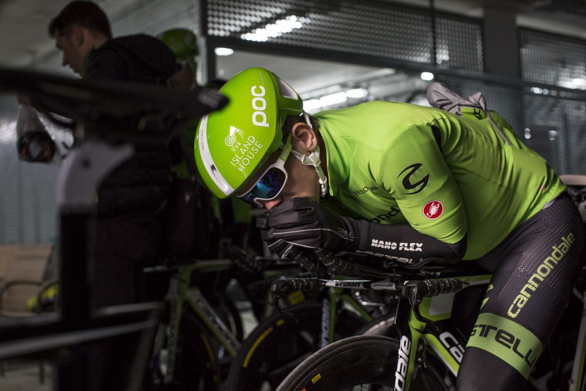 Nathan Haas tries to get warm
