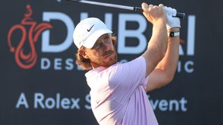 Tommy Fleetwood takes a shot during a practice round prior to the Hero Dubai Desert Classic