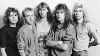 Def Leppard posing for a photograph in 1987