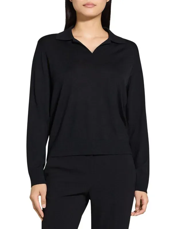 Theory, Easy Wool Long-Sleeve Polo Top
