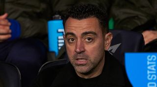 Barcelona coach Xavi reacts during his side's LaLiga game against Villarreal in January 2024.