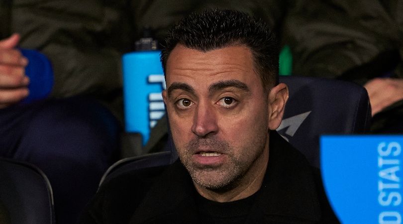 Barcelona coach Xavi reacts during his side&#039;s LaLiga game against Villarreal in January 2024.