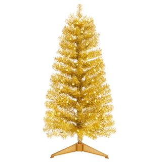 Decoway Pre-Lit Artificial Christmas Tree,white Lights, Includes Stand, 4 Feet (gold)