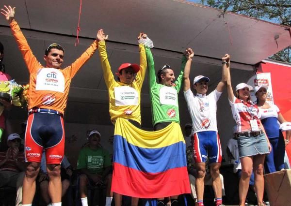 The jersey holders on the podium after stage nine.