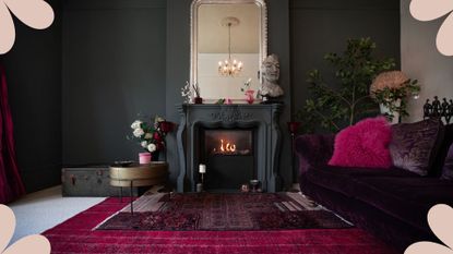 Black living room with open fireplace to demonstrate painting with dark colors effectively