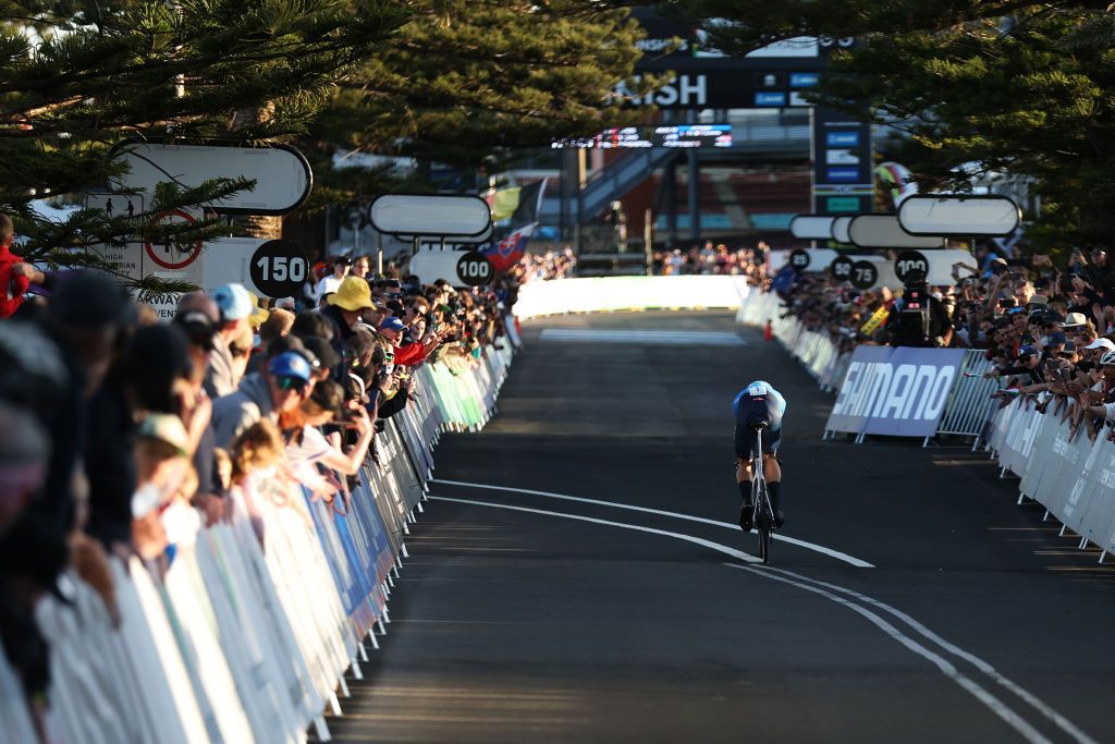 WOLLONGONG AUSTRALIA SEPTEMBER 18 Filippo Ganna of Italy sprints during the 95th UCI Road World Championships 2022 Men Individual Time Trial a 342km individual time trial race from Wollongong to Wollongong Wollongong2022 on September 18 2022 in Wollongong Australia Photo by Con ChronisGetty Images