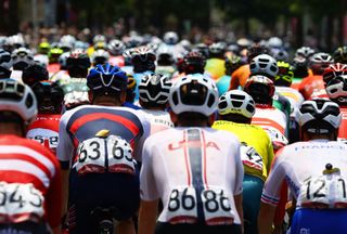 The peloton during the men&#039;s cycling road race of the Tokyo 2020 Olympic Games