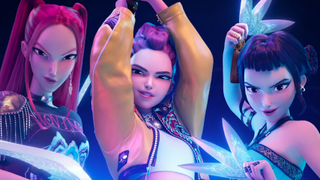 Mira, Rumi and Zoey posing for battle in KPop Demon Hunters