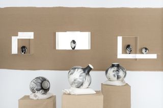 Studio glithero vases with hand prints at Gallery fumi