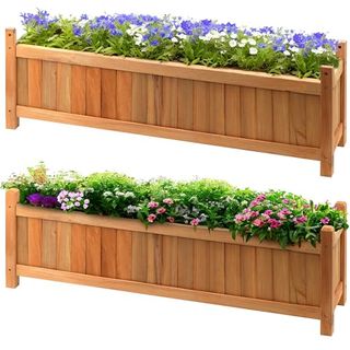 2 X Wooden Garden Planters Flower Plant Pot Window Box Planting Raise Bed Basket (2 X Large Rectangular Planters)