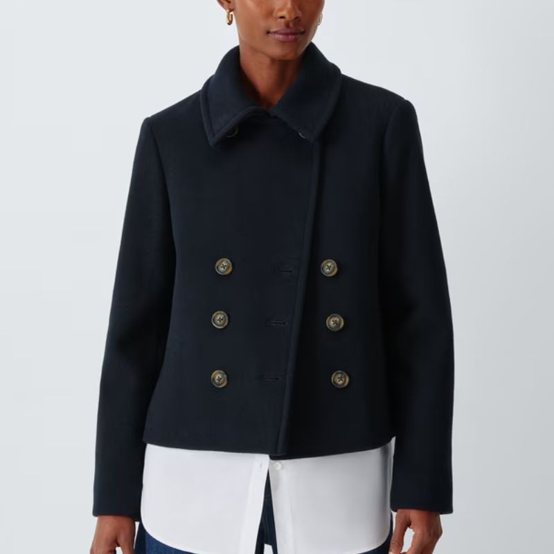 John Lewis , Double Breasted Wool Blend Peacoat, Navy