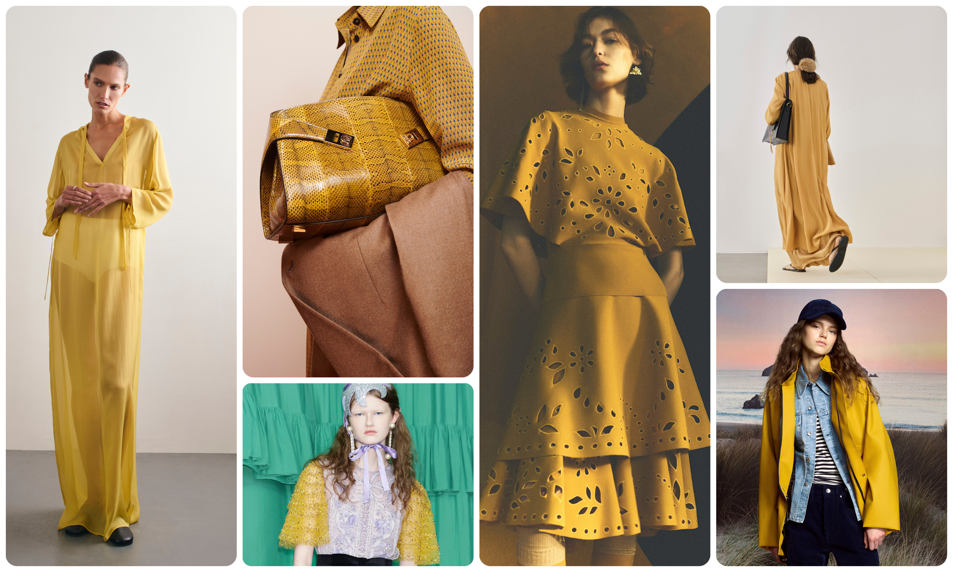 the mustard yellow summer 2025 color trend at Kallmeyer, Ferragamo, Valentino, No. 21, Ulla Johnson, By Malene Briger, and Rabanne