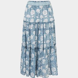 maxi blue and white print skirt