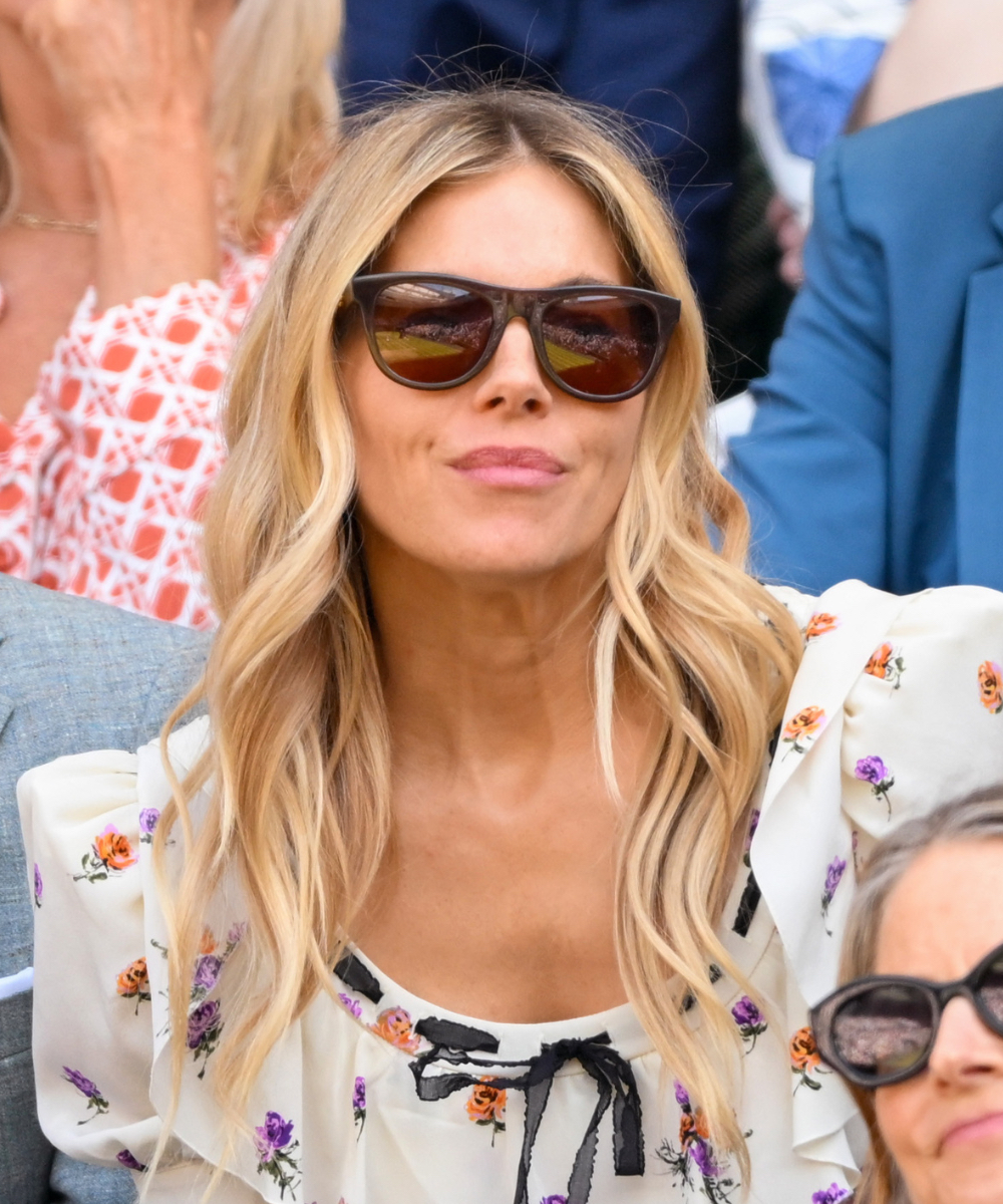 Sienna Miller and Jodie Foster court-side on day nine of the Wimbledon Tennis Championships at the All England Lawn Tennis and Croquet Club on July 08, 2025 in London, England
