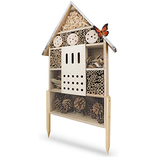 Wildlife Friend Insect Hotel Xxl Standing - Bee Hotel With Stand 30 Inch, Metal Roof - Large Wild Bee Hotel - Insect House for Bees, Ladybugs and Butterflies | Insect Hotel Kit